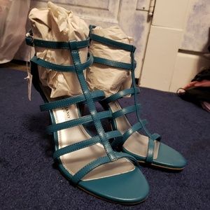 Turquoise caged heels